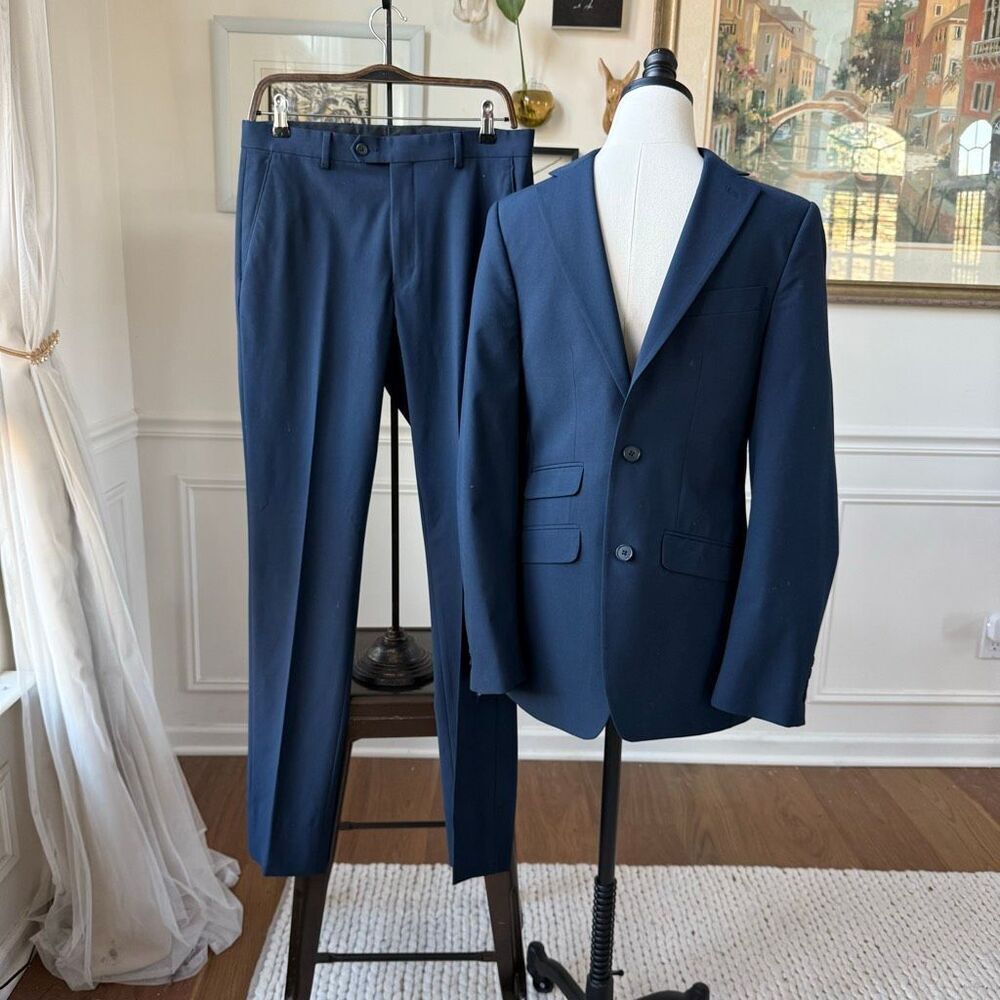 Andrew Fezza Dark Blue 2 Button Suit Blazet Pants 38L